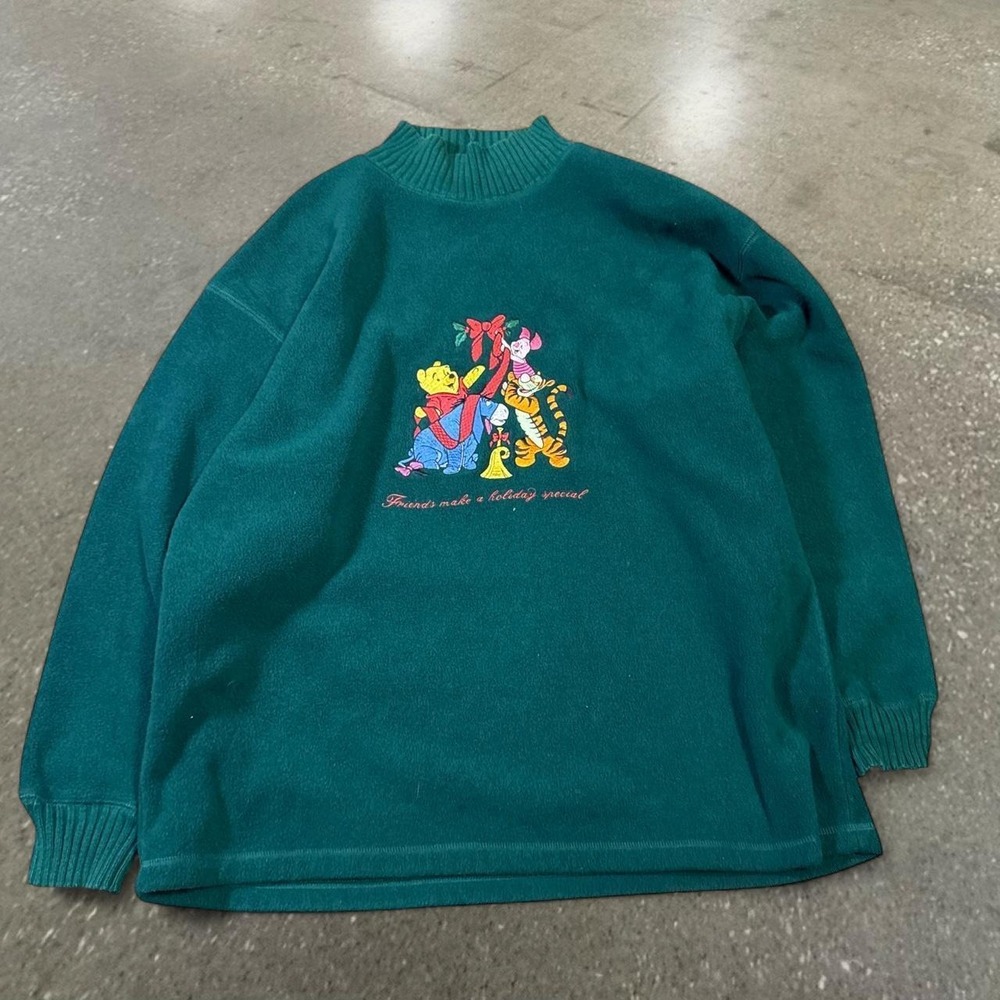 Vintage Disney Store Winnie the Pooh Fleece Sweater Green XL Holiday Tigger